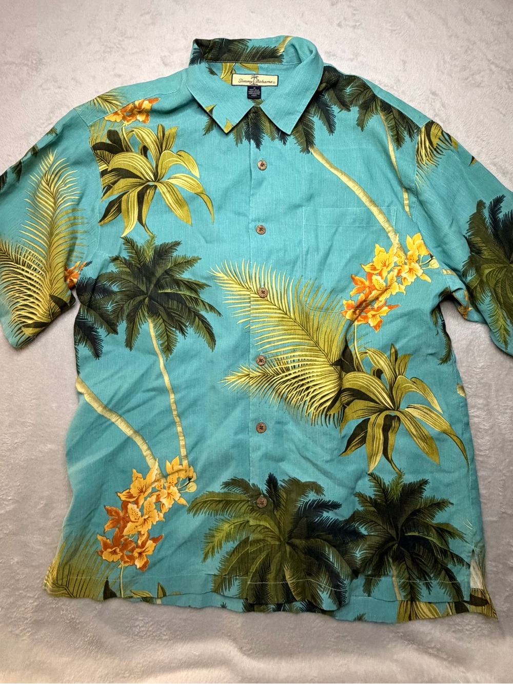 Tommy Bahama Turquoise Tropical Palm Floral Camp Shirt